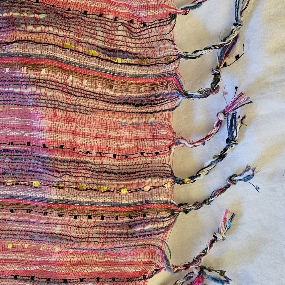 Multicolor, Multi Yarns with Metallic Elements Headwrap, 17"x64" + Fringe